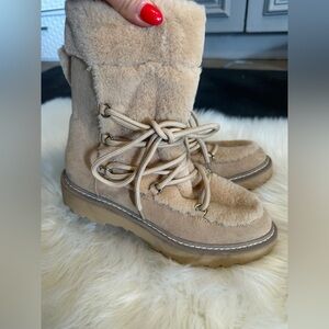 JLO by Jennifer Lopez Plush Faux-Shearling Lace-Up Winter Boot - Beige